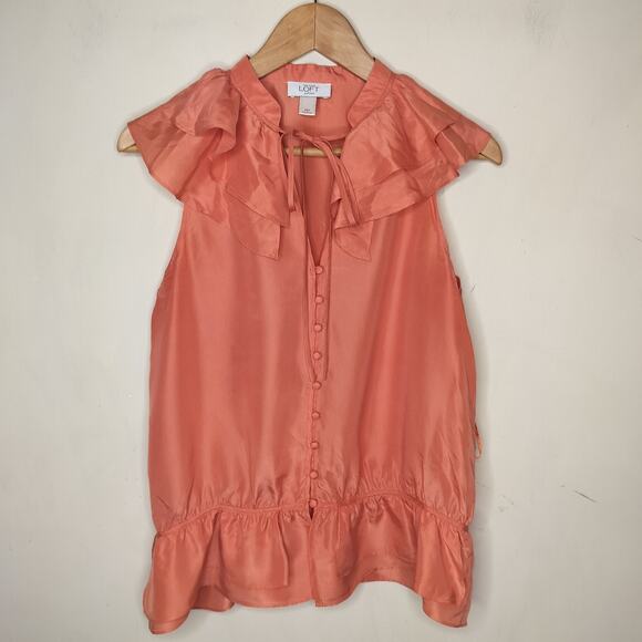 Ann Taylor LOFT Silk Top Blouse Ruffled Layered Sleeveless - Picture 1 of 11